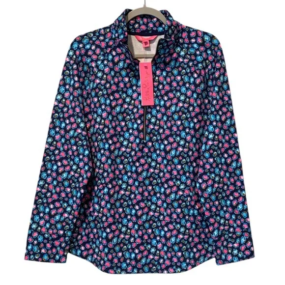 Lilly Pulitzer NWT Skipper Popover Seabreeze Blue Navy Half-Zip Top Large L - Picture 5 of 11